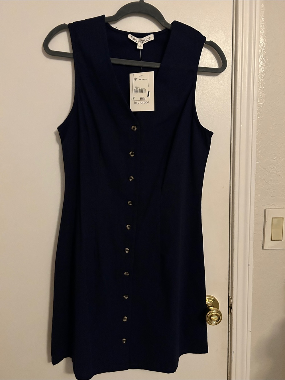 Lola Grace Navy Sleeveless Button-Front Mini Dress